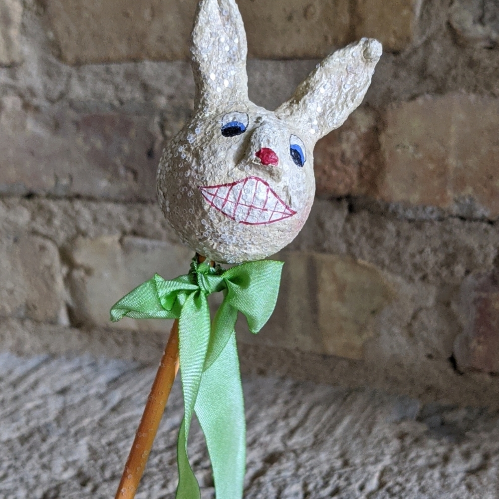 Primitive Artist-Made Folk Art Easter Spring Rabbit Stick - Picture 4 of 8